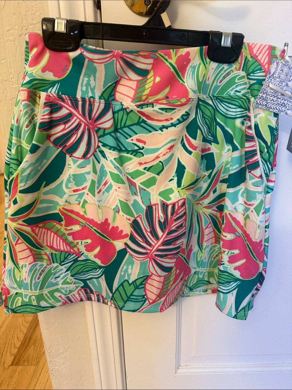 Sigrid Olsen Tropical Leaf Mini Skirt in Teal, Pink and Cream